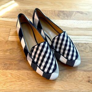 Talbots Ryan Plaid Blue & Ivory Fabric/Leather Gingham Slip On Loafers